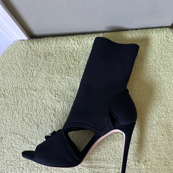 New Zara Black Embellished Sock Ankle Boots Sz 37 - Picture 9 of 13